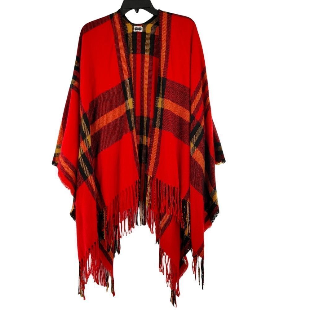 Mudpie Plaid Wrap Open Front Shawl Red Size One S… - image 1
